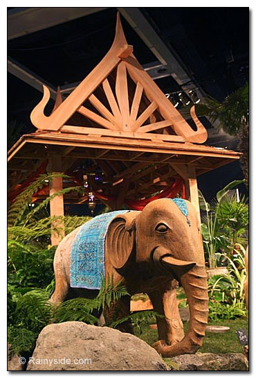 Elephants guard the pavilion.
